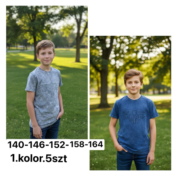 Bluzki chłopięce Roz 140-164, 1 kolor Paczka 5 szt